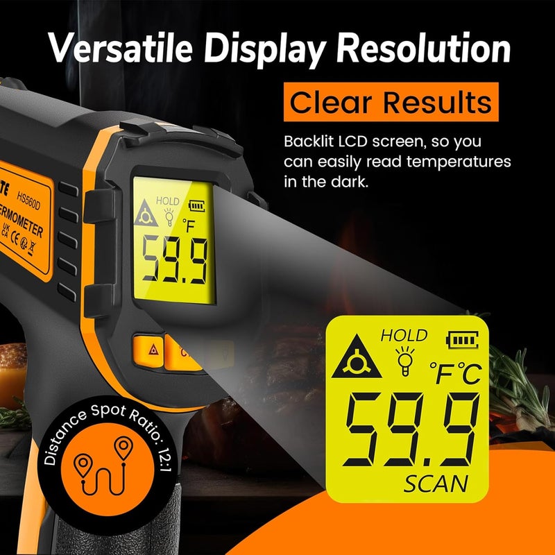 SOVARCATE Infrared Thermometer Digital Temperature Gun Laser Meat Thermometer for Cooking, Food, Pizza Ovens, Grilling, Engine, Candy, Laser Griddle, Indoor HVAC Refrigerator Tool -58°F to 1112°F (-50℃~600℃) - Image 4
